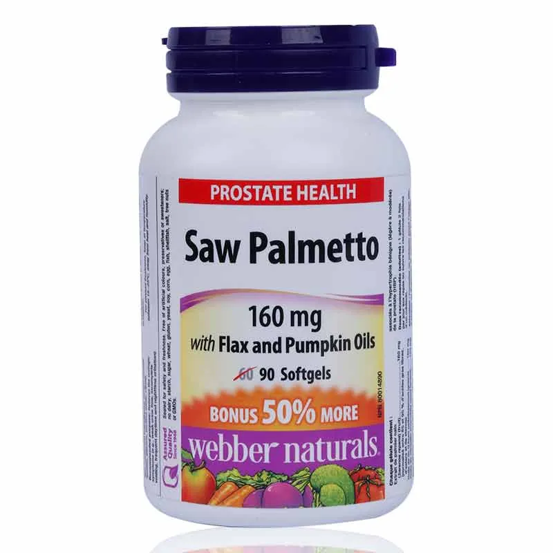 Webber Naturals Saw Palmetto 160mg With Flax & Pumpkin Oils Softgels 90'S