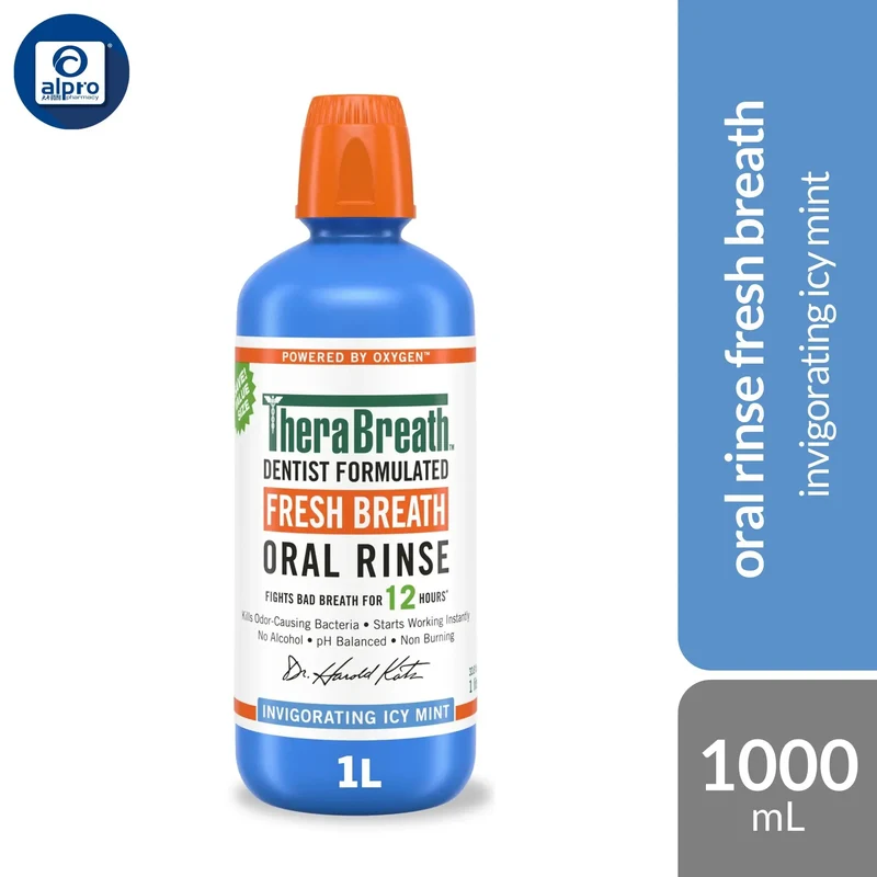 TheraBreath Fresh Breath Oral Rinse Invigorating Icy Mint 1L | Fights Bad Breath Instantly