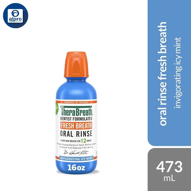TheraBreath Fresh Breath Oral Rinse Invigorating Icy Mint 473mL | Fights Bad Breath Instantly