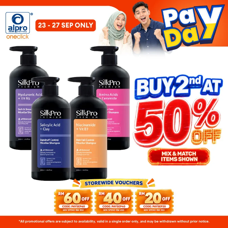 SilkPro Premium Micellar Shampoo (Dandruff Control/ Soft & Smooth/ Damage Care/ Hair Fall Control) 500mL