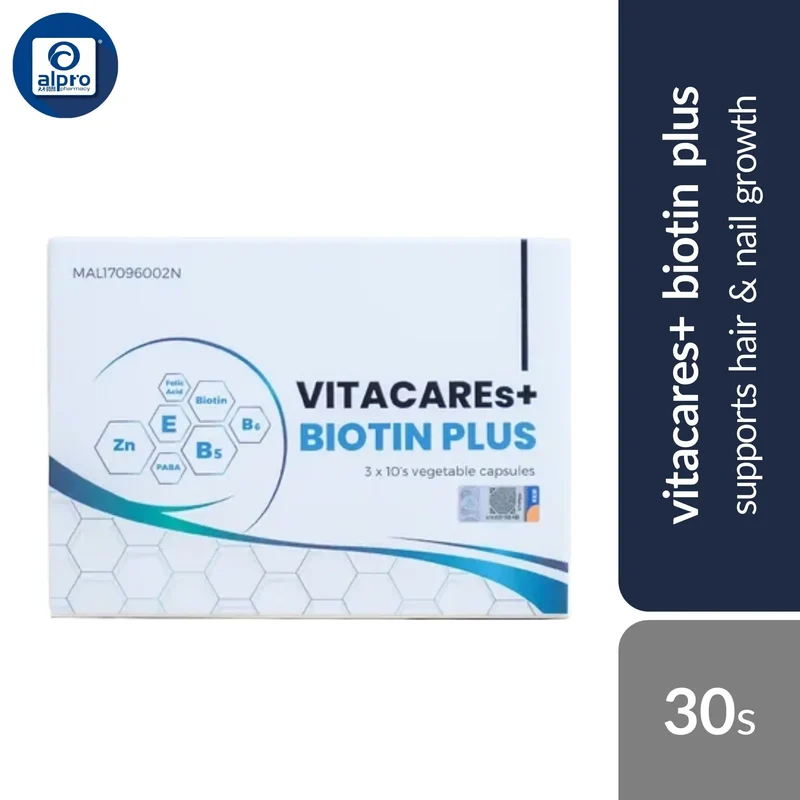 Vitacares+ Biotin Plus Vegetable Capsules 30s | Supports Hair & Nail Growth