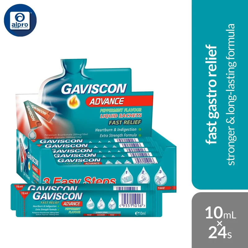 Gaviscon Advance Sachet 10mL ×24s | Stronger & Long-Lasting Formula with Peppermint Flavor