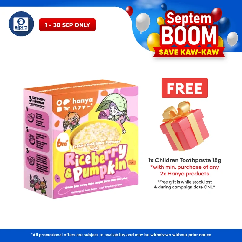 Hanya Freeze-Dried Baby Porridge With Riceberry & Pumpkin 3s X 14g