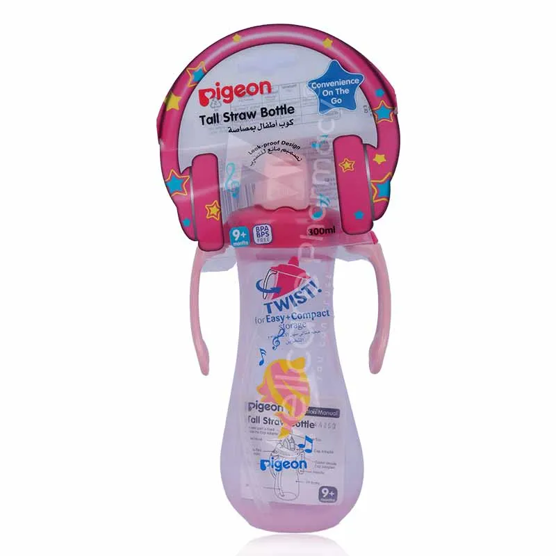 Pigeon Tall Straw Bottle Pink 300ml