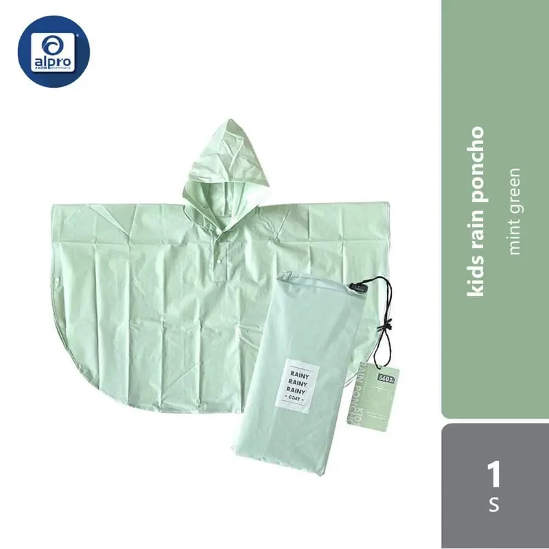 WATTS Kids Rain Poncho 1s (Mint Green/ Blue) | Safe and Comfortable