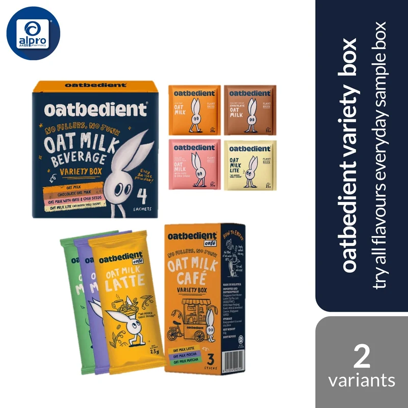 Oatbedient Oat Milk Powder (Variety Box 4s/ Cafe Variety Box 3s) | Try All Flavours Everyday Sample Box