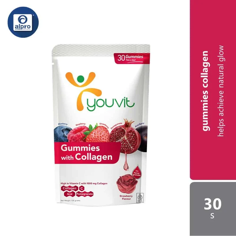Youvit Beauty Collagen Gummies Strawberry 30s | Helps Achieve Natural Glow