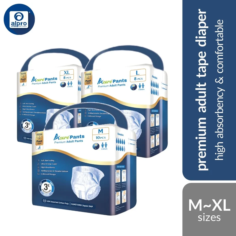Acarepants Premium Adult Diaper (Size M 10s/ L 8s/ XL 8s) | High Absorbency & Comfortable