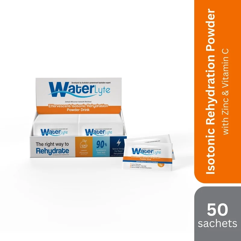 Waterlyte Isotonic Rehydration Powder Drink 5g X 50s | Helps Restore Fluid and Electrolyte Balance