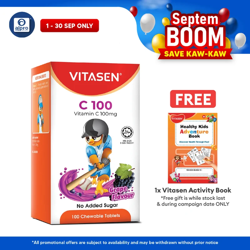 Vitasen C 100mg (Grape/ Orange) 100s | Promotes Healthy Bones & Teeth