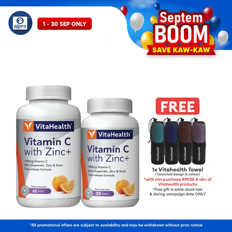 Vitahealth Vitamin C 1000mg With Zinc 60s+30s | For Adult