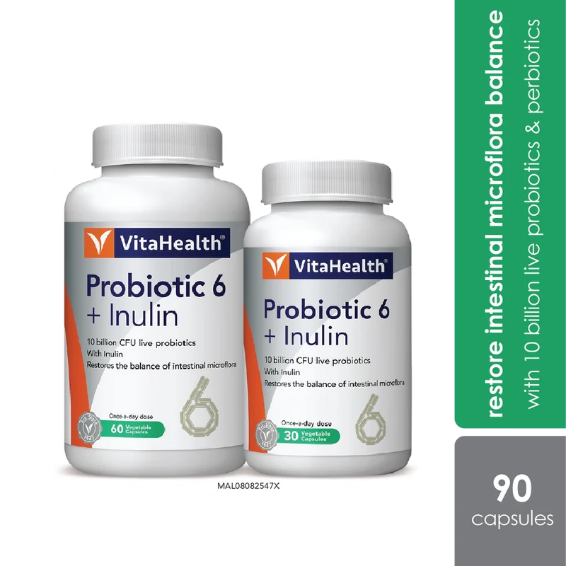 Vitahealth Probiotic 6 + Inulin 60s + 30s | Restore Intestinal Microflora Balance