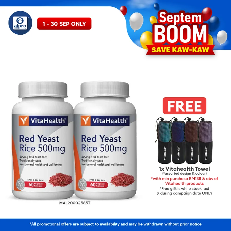 Vitahealth Red Yeast Rice 500mg 2x60s | Cholesterol Management