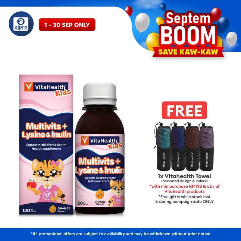 Vitahealth Kids Multivits + Lysine & Inulin 120ml | Complete Nutrition