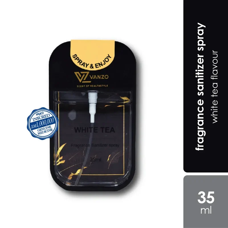 Vanzo Fragrance White Tea Sanitizer Spray 35ml | Contain 75% Alcohol & Essential Oil