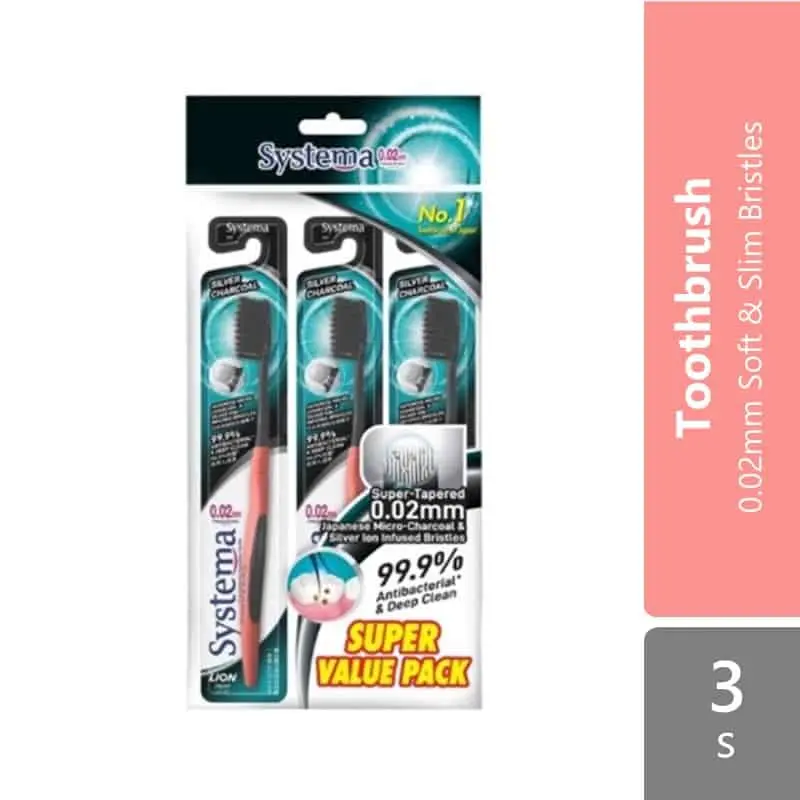 Systema Toothbrush Silver Charcoal 0.02mm 3s | 0.02mm Soft & Slim Bristles