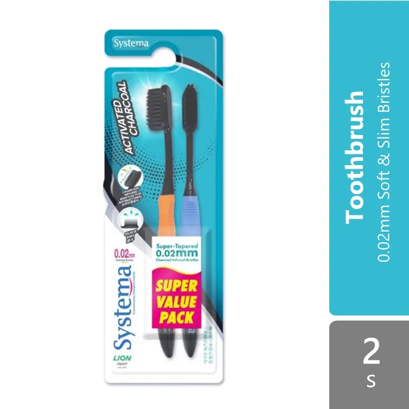 Systema Toothbrush Activated Charcoal 2s | 0.02mm Soft Slim Bristles