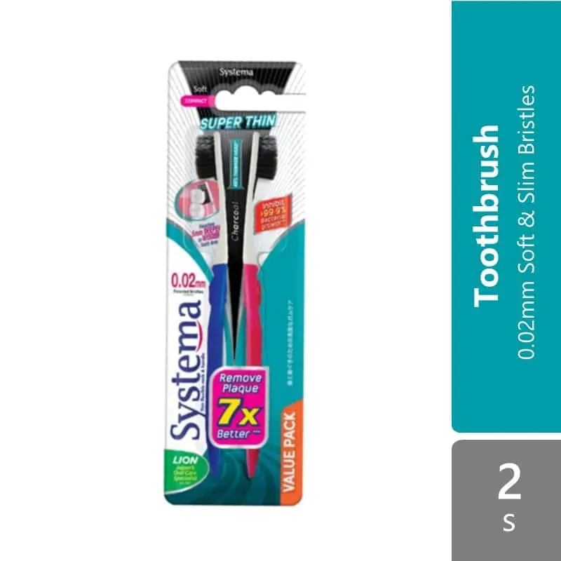 Systema Tooth Brush Superthin Charcoal 2s | 0.02mm Soft & Slim Bristles