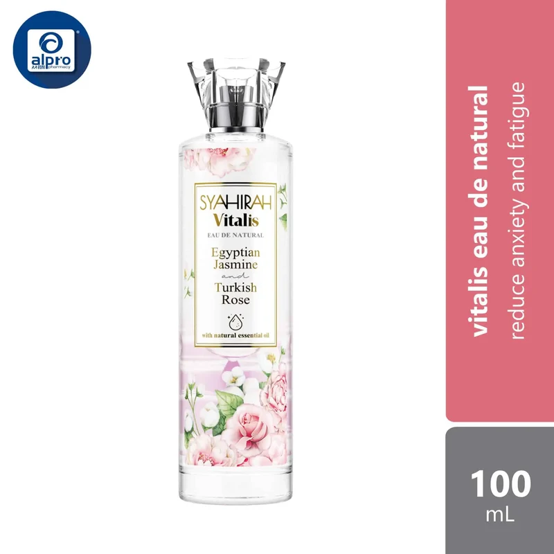 Syahirah Vitalis Eau De Natural Egyptian Jasmine & Rose Natural Perfume 100mL | Reduce Anxiety and Fatigue