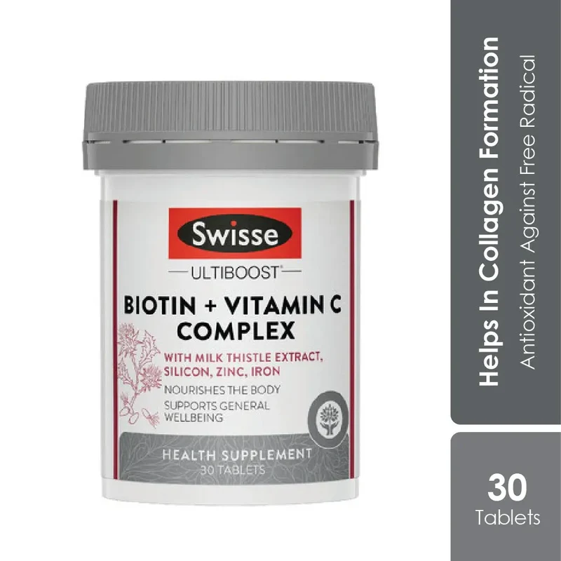 Swisse Ultiboost Biotin + Vitamin C Complex 30s | Helps In Collagen Formation