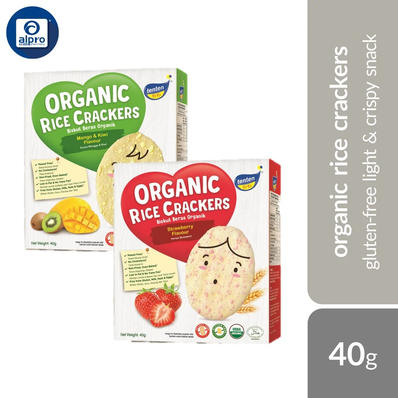Tenten Organic Rice Cracker (Mango & Kiwi/ Strawberry) 40g | Gluten-Free Light & Crispy Snack