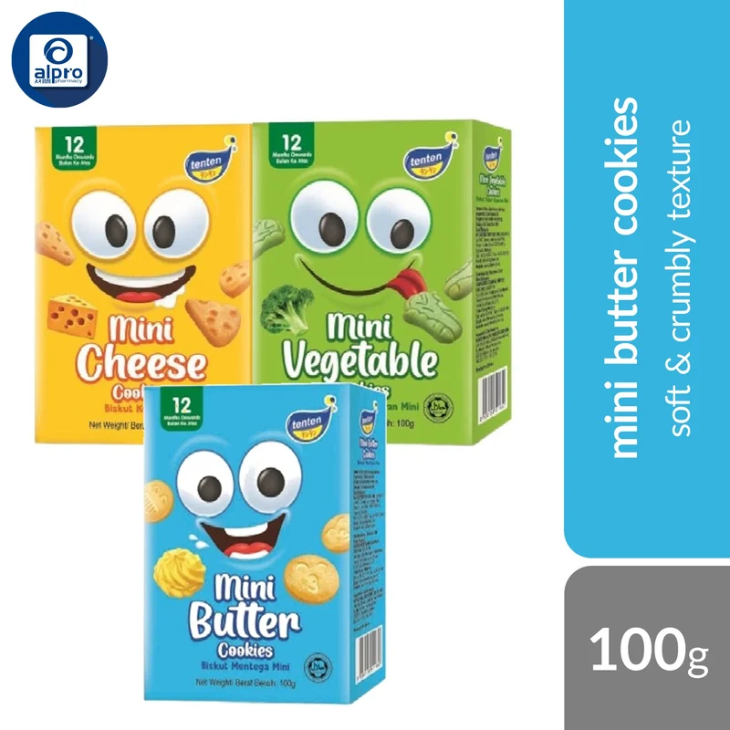 Tenten Mini (Butter/ Cheese/ Vegetable) Cookies 100g | Soft & Crumbly Texture