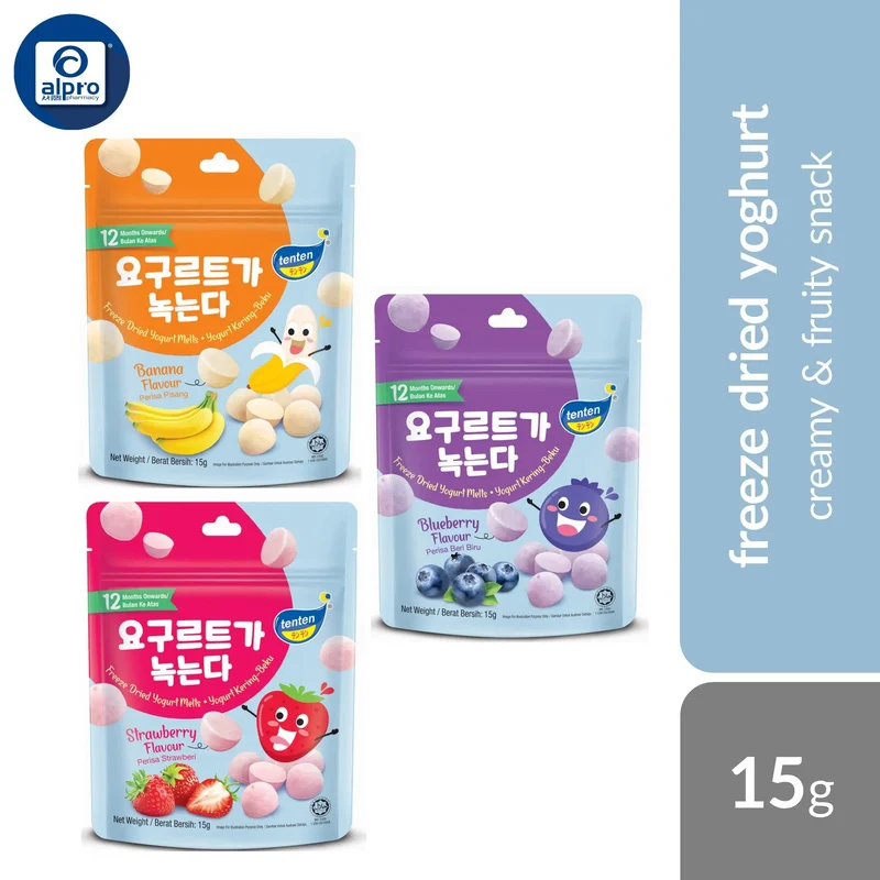 Tenten Freeze Dried Yogurt Melts (Blueberry/ Strawberry/ Banana) 15g | Creamy & Fruity Snack
