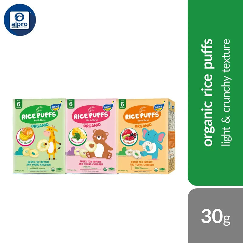Tenten Baby Organic Rice Cracker (Banana & Pumpkin/ Mixed Berry/ Cheese & Broccoli) 6 Months+ 30g | Light & Crunchy