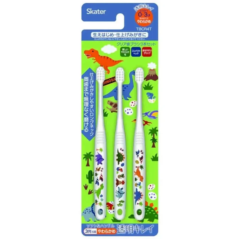 Sugi SKATER Toothbrush for Infants (0-3 Years Old - Dinosaurs) 3s | Soft Infant Toothbrush
