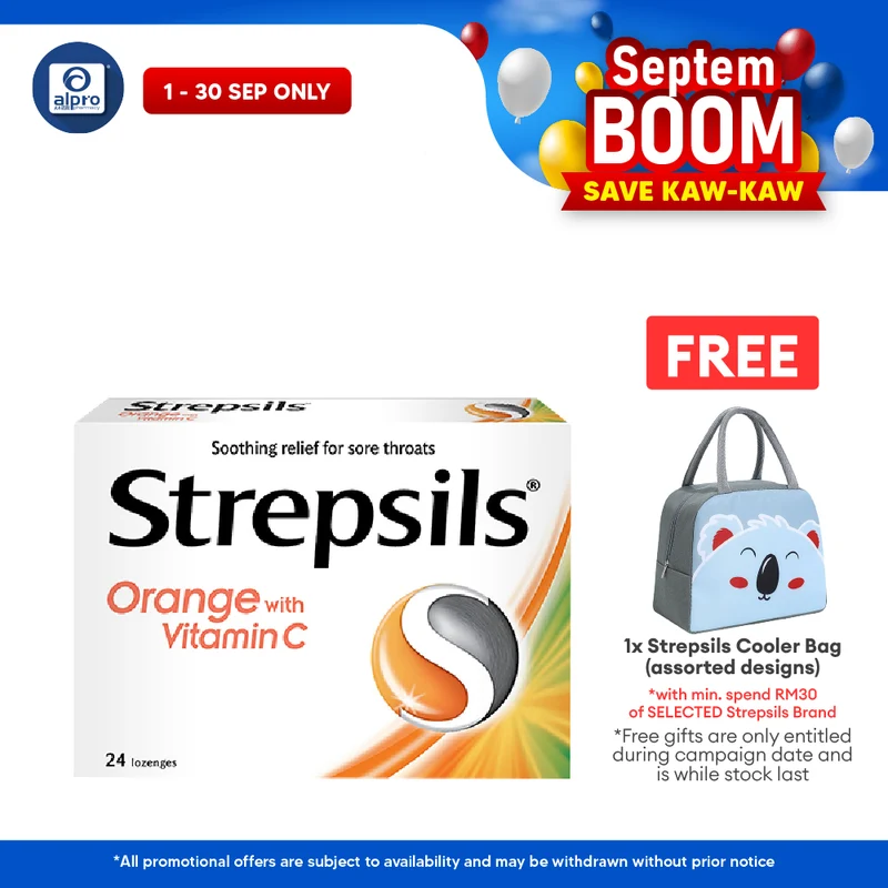 Strepsils Vitamin C-100 Lozenges (Orange Flavour) 24s | Soothing Relief For Sore Throat