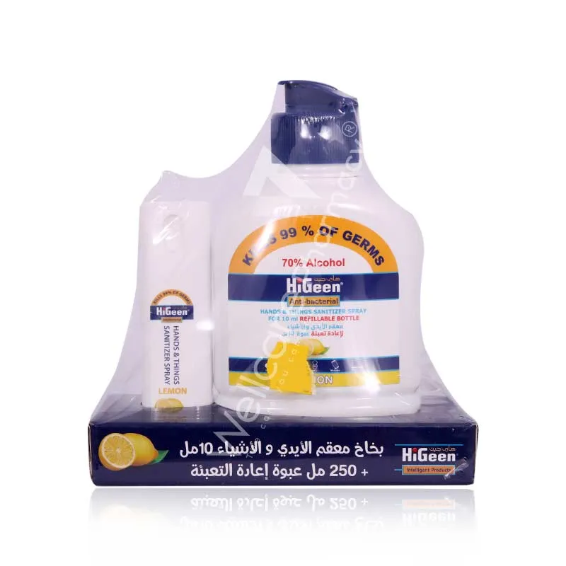 Higeen Hand & Things Sanitizer Spray Refillable Bottle Lemon 250ml