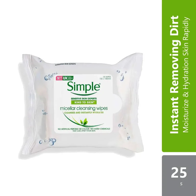 Simple Micellar Cleansing Makeup Remover Wipes 25s