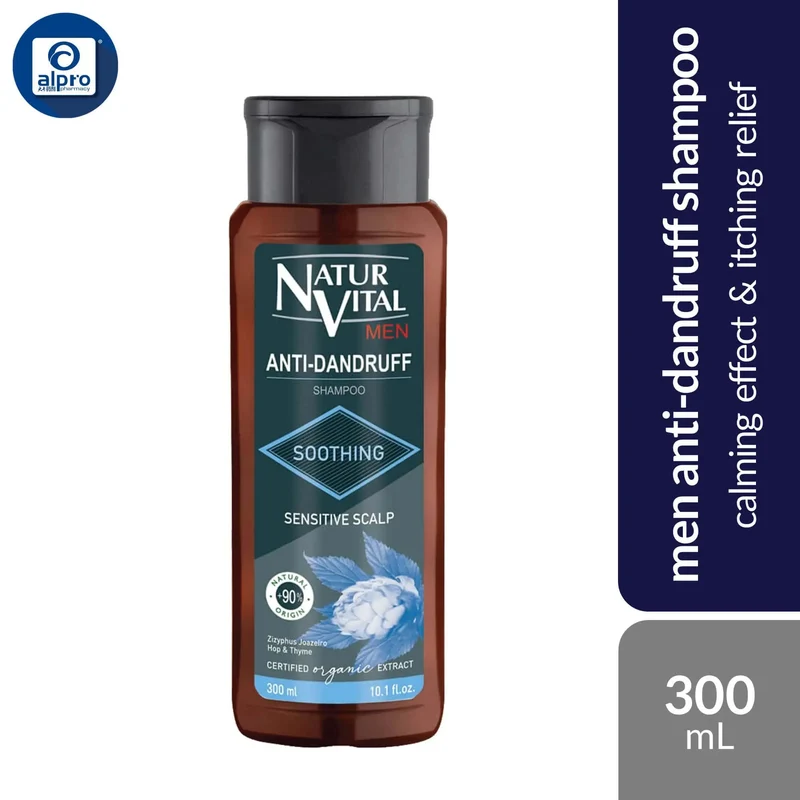 NaturVital Anti-Dandruff Shampoo For Men (Sensitive Scalp/ Greasy Hair) 300mL | Calming Effect & Itching Relief