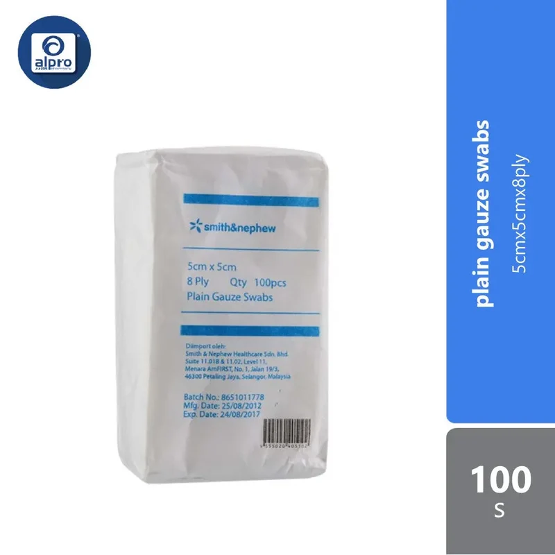 S&n Plain Gauze Swabs 5cmx5cmx8ply 100s