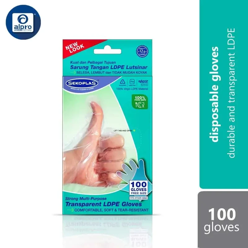 Sekoplas Plain LD Disposable Gloves (100s) | Durable and Transparent LDPE