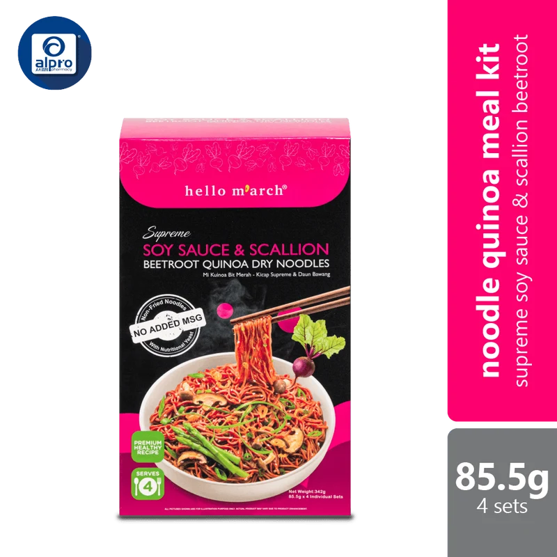 (SE) Hello M’arch Noodle Meal Kit Supreme Soy Sauce & Scallion Beetroot Quinoa Dry Noodles (4 Individual Servings)