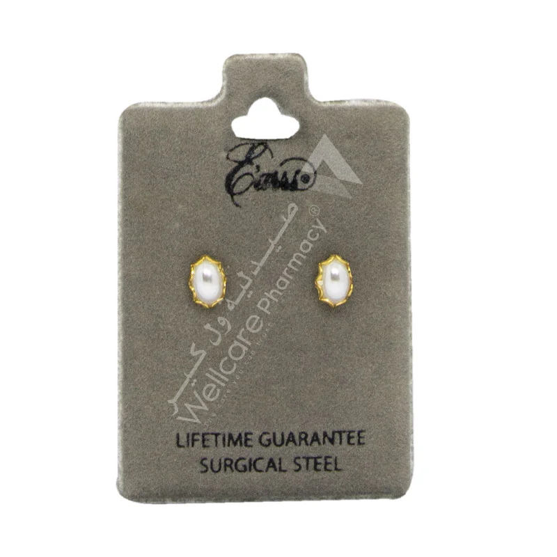 Earrs Oval Pearl White And Gold Trim