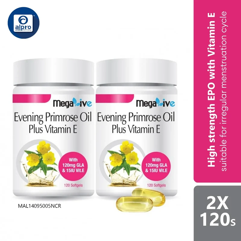 Megalive EPO Plus Vit.e Softgel 2x120s | High Strength EPO With 10% Gla