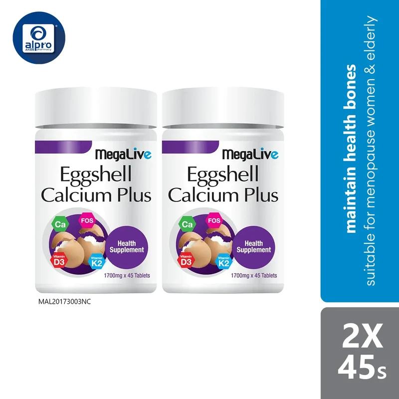 Megalive Eggshell Calcium Plus 2x45s | Increase Bone Density