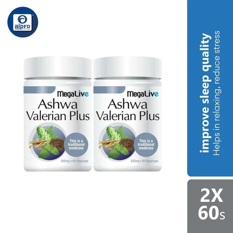 Megalive Ashwa Valerian Plus Vegecap 2x60s | Helps In Relaxing And Reduce Stress