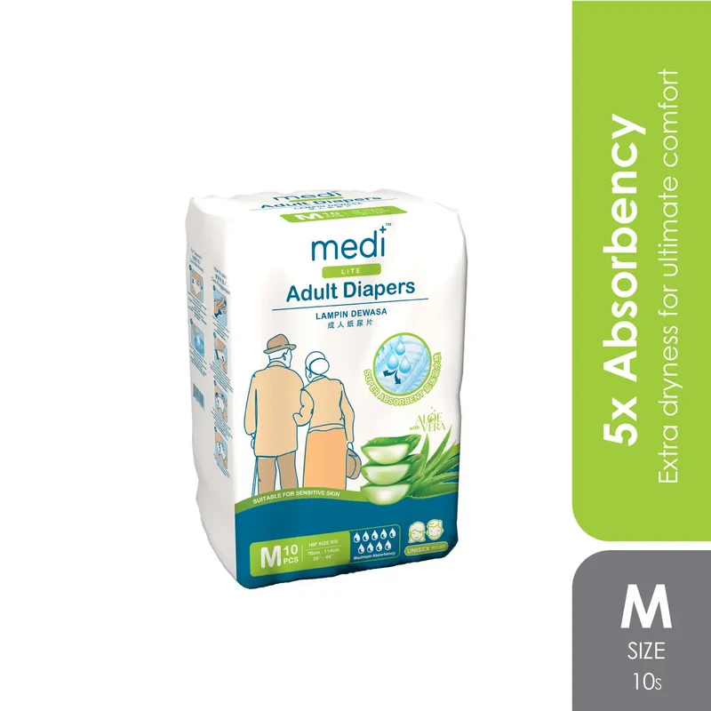 Medi Lite Unisex Adult Diapers 10's ( M /L /XL) | Double-Layer Absorben