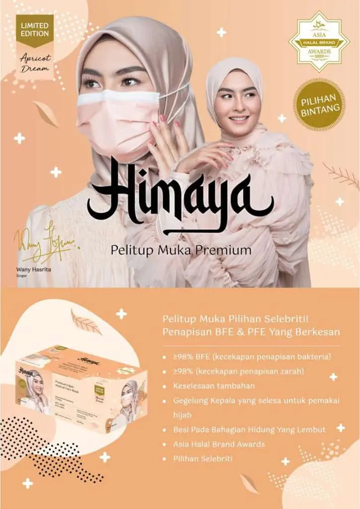 Himaya Premium Hijab 3 Ply Medical Face Mask With Head Loop (Apricot Dream) 50s | For Adults