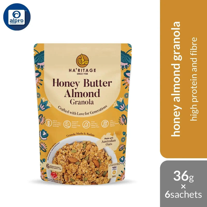 Haritage Honey Butter Almond Granola 216g (36g ×6s) | High Protein and High Fibre