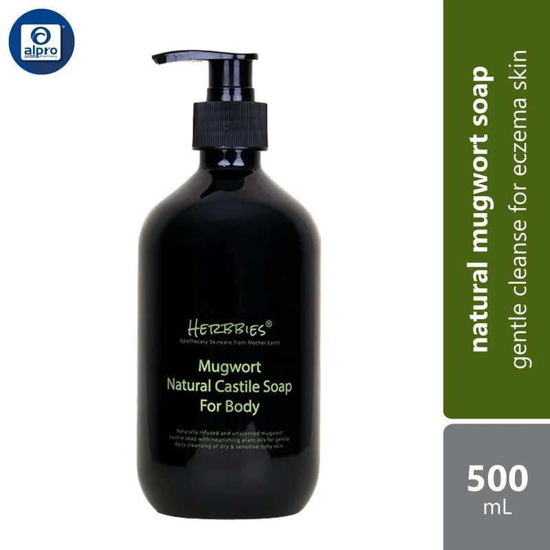 Herbbies Mugwort Natural Castile Soap 500mL | Gentle Cleanse for Eczema Skin