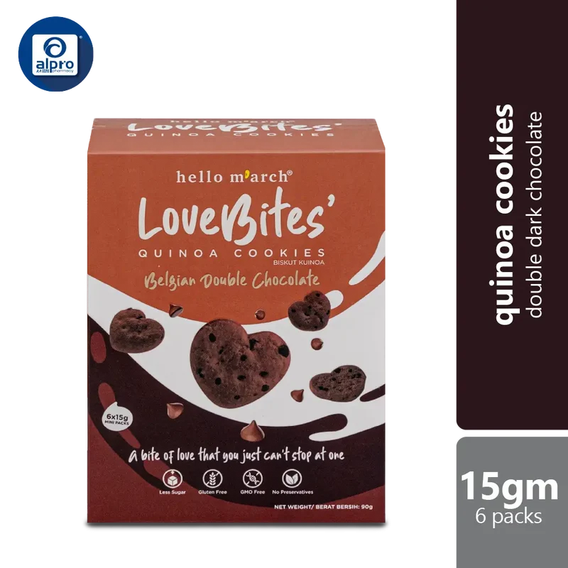 Hello M'arch Quinoa Cookies Double Dark Chocolate 6 X 15gm | Tickle Your Taste Bud