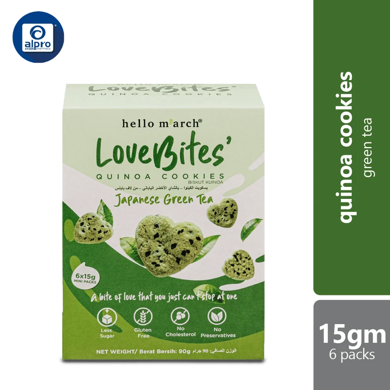 Hello M'arch Quinoa Cookies Green Tea 6 X 15gm | Tickle Your Taste Bud