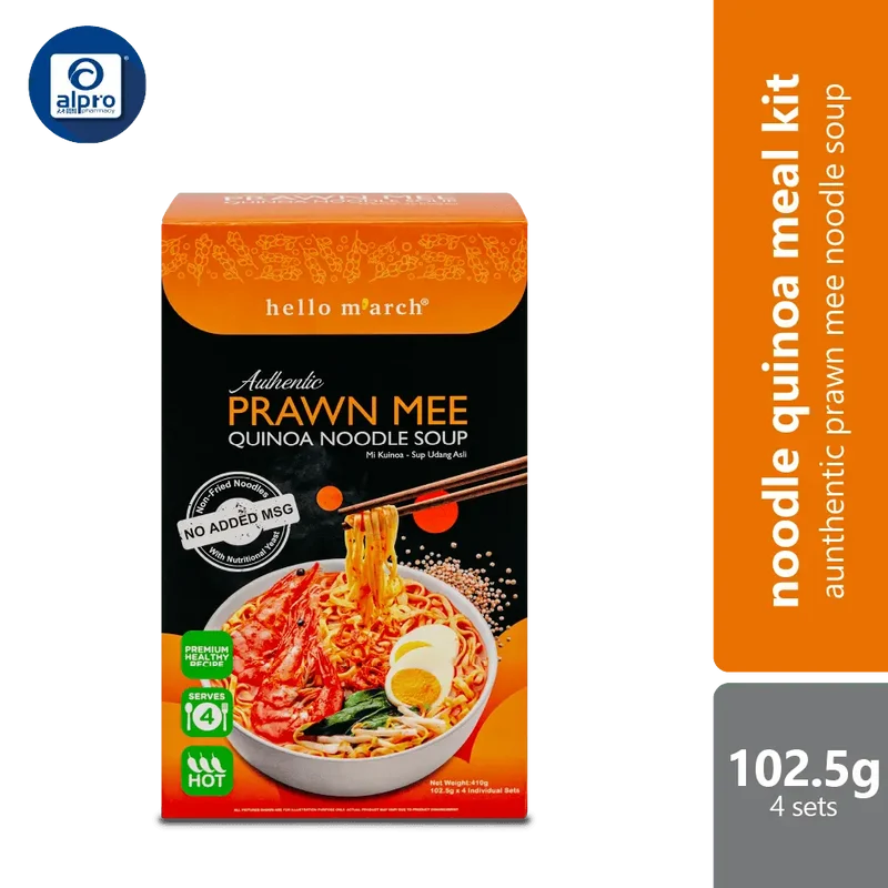 Hello M'arch Noodle Meal Kit Authentic Prawn Mee Quinoa Noodle Soup (4 Individual Servings With Paste Sachets)