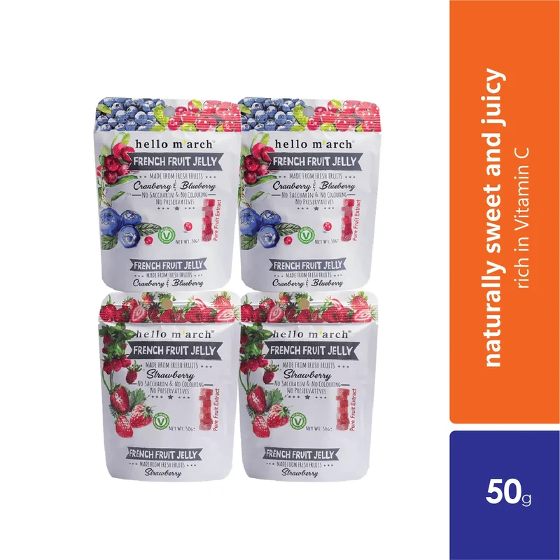 Hello M’arch French Fruit Jelly Assorted Flavours 50gm | Tasty Real Fruit Jelly For You