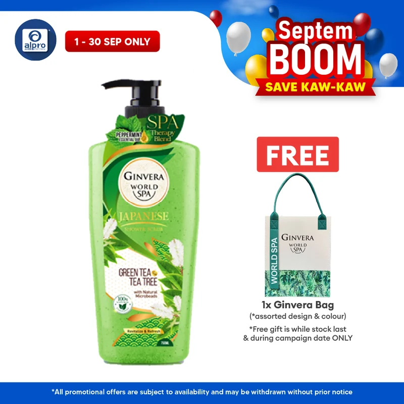 Ginvera World Spa Japanese Shower Scrub Greentea & Tea Tree 750ml | Green Tea and Tea Tree