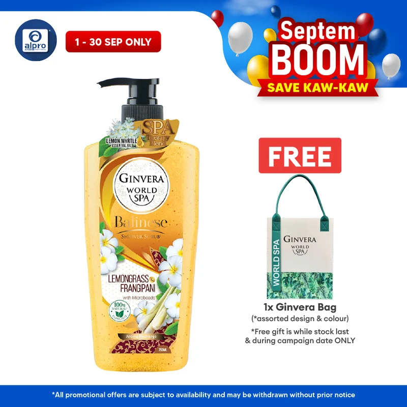 Ginvera World Spa Bali Shower Scrub Lemongrass & Frangipani 750ml | Lemongrass and Frangipani